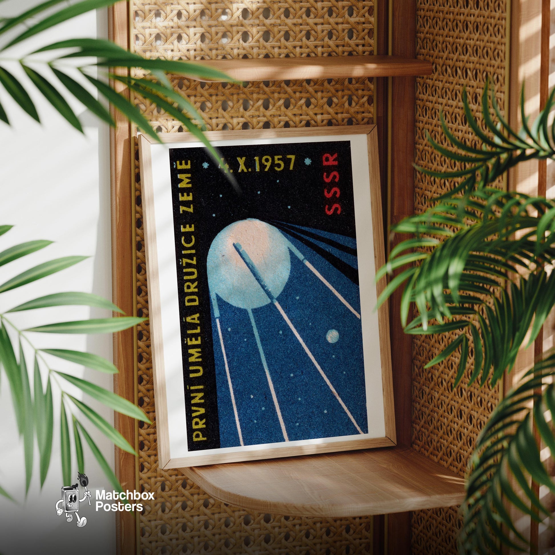 Sputnik Satellite - vintage matchbox label print - office wall