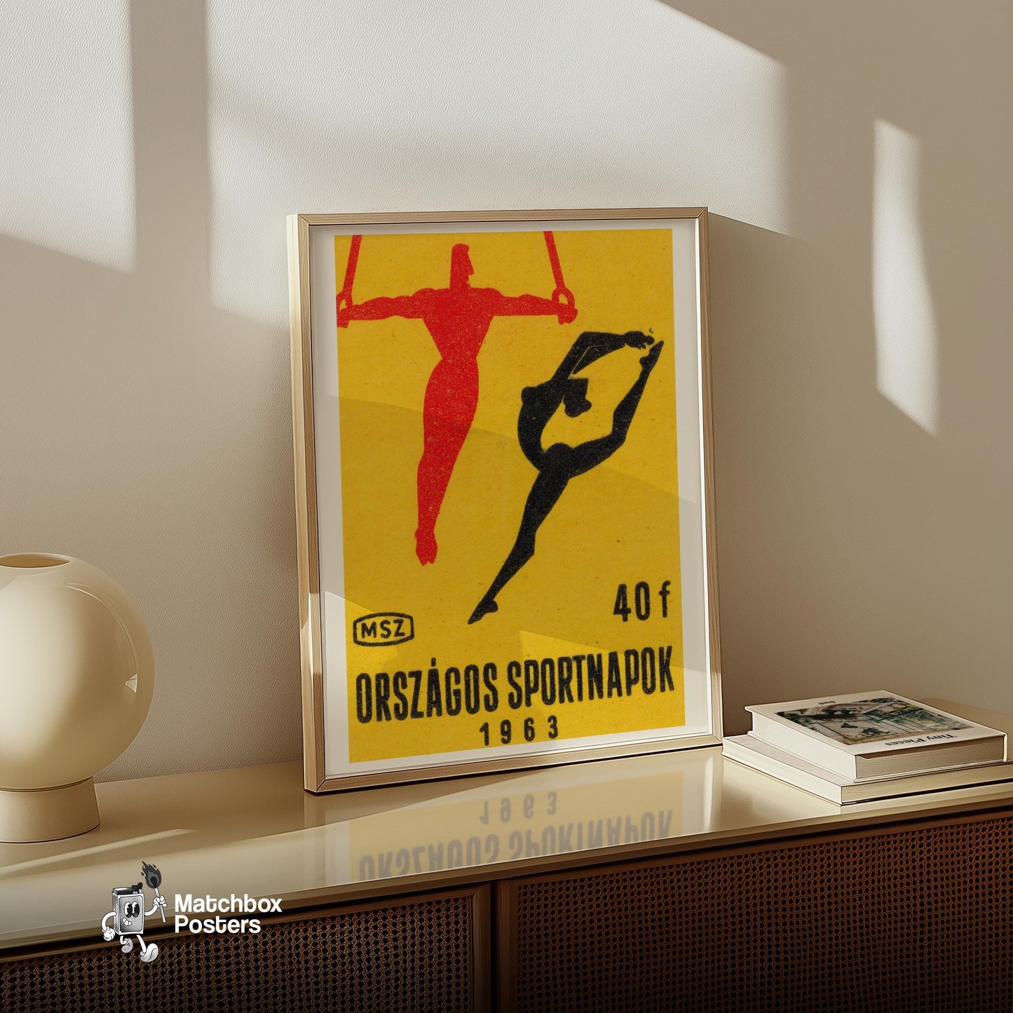 Gymnasts - vintage matchbox label print - size comparison