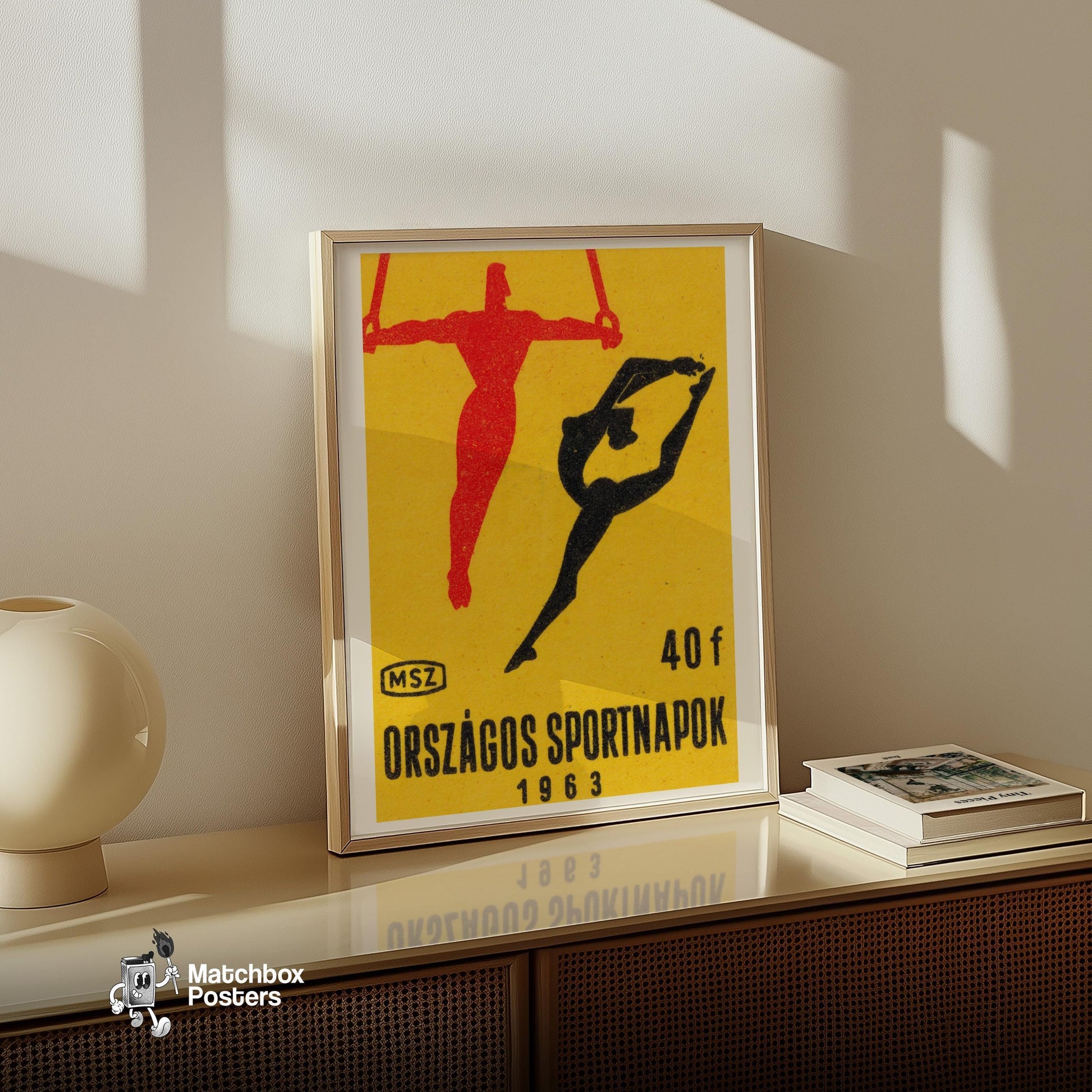 Gymnasts - vintage matchbox label print - size comparison