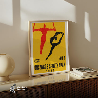 Gymnasts - vintage matchbox label print - size comparison