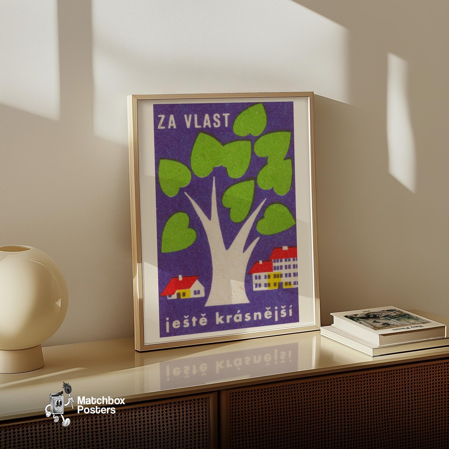 White Tree - vintage matchbox label print - size comparison