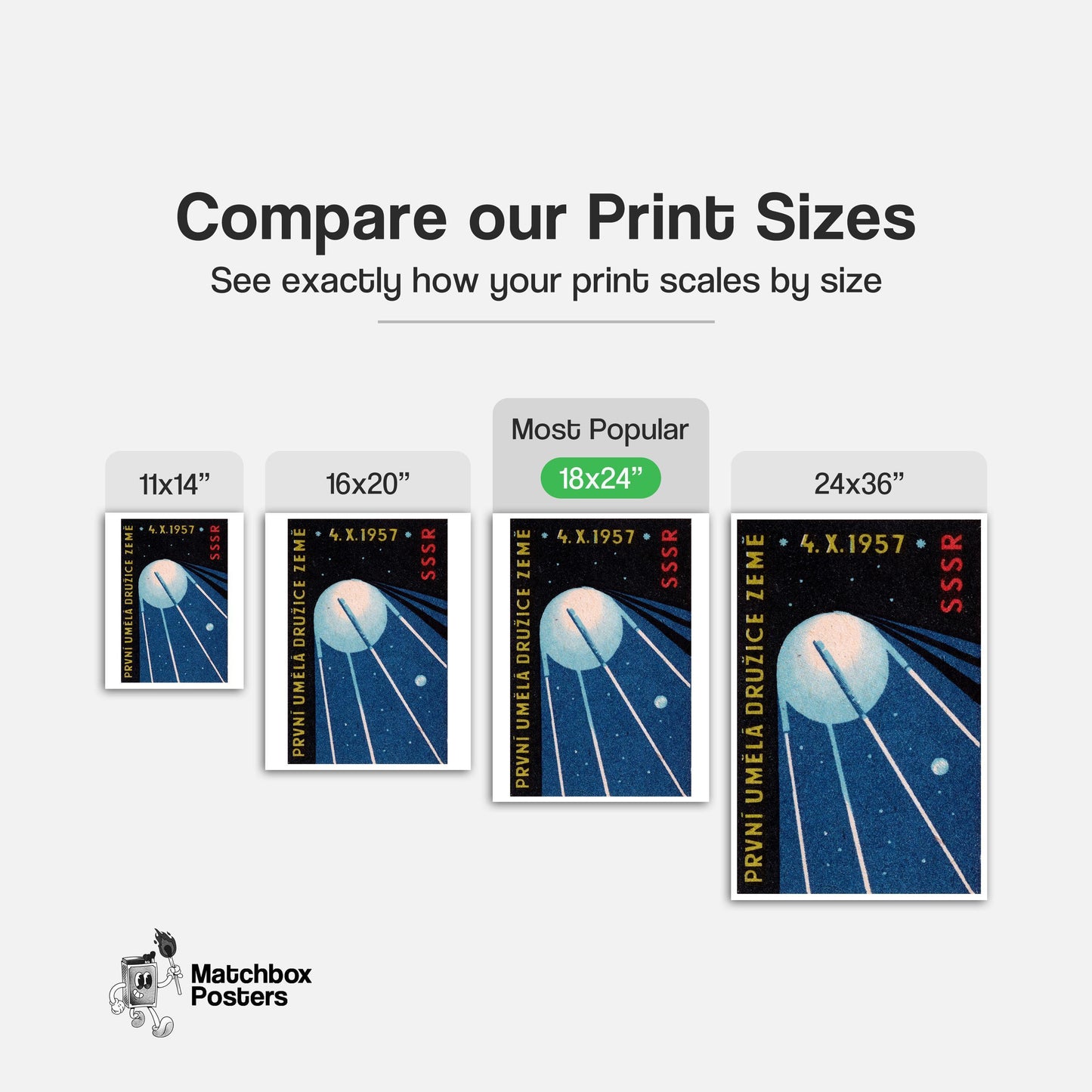 Sputnik Satellite - vintage matchbox label print - gallery wall preview