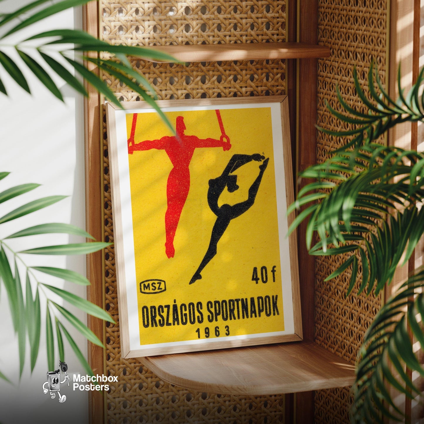 Gymnasts - vintage matchbox label print - office wall