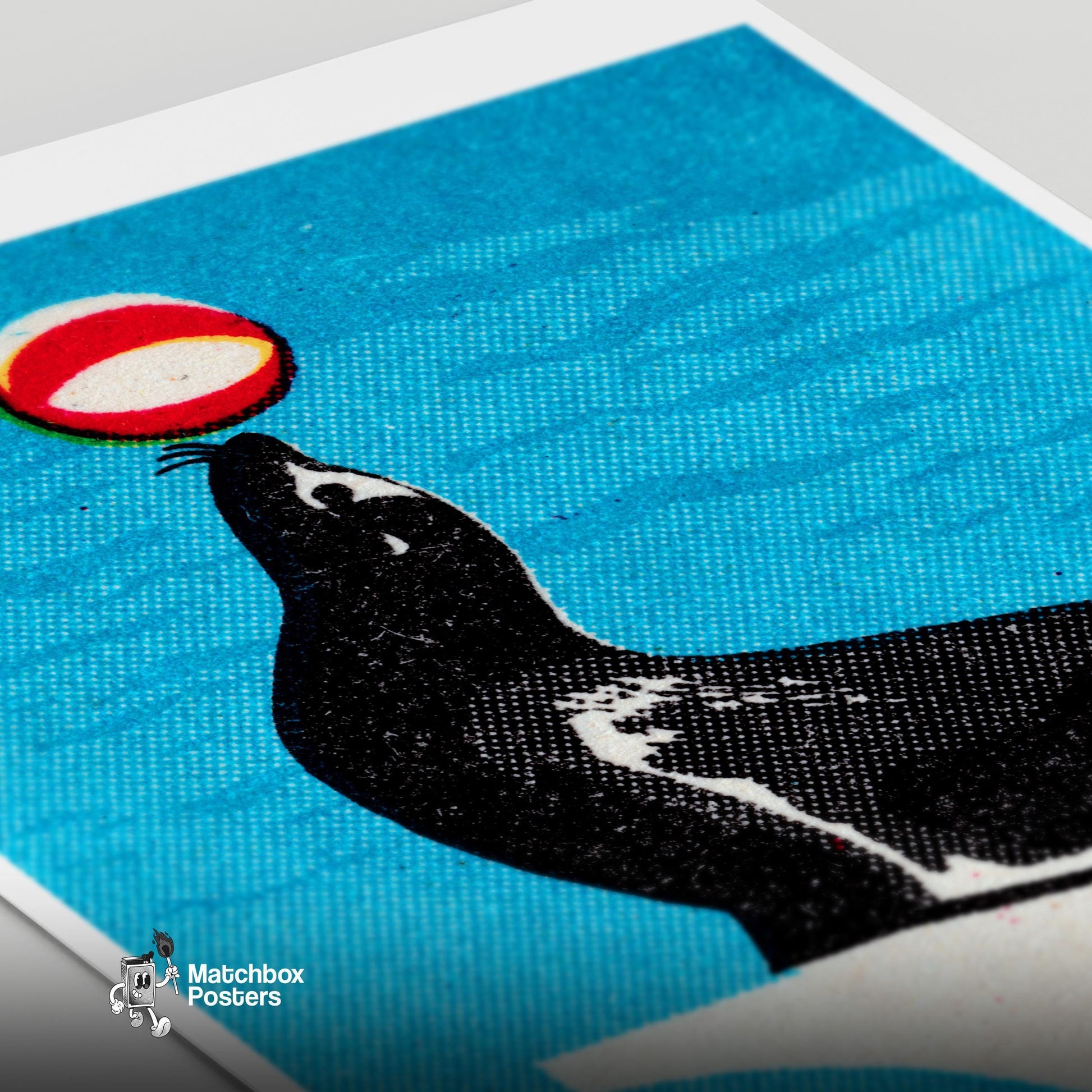 Seal Balancing Ball - vintage matchbox label print - close-up detail