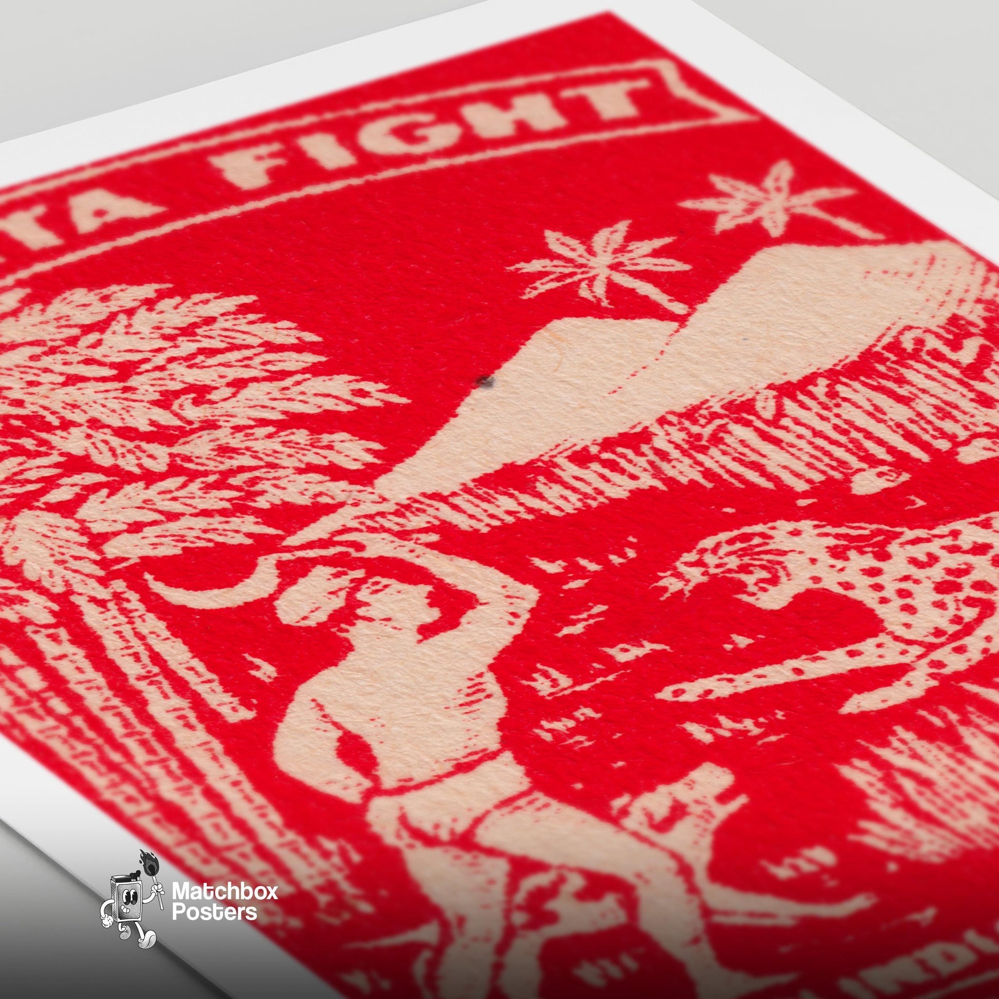 Man vs Cheetah - vintage matchbox label print - close-up detail