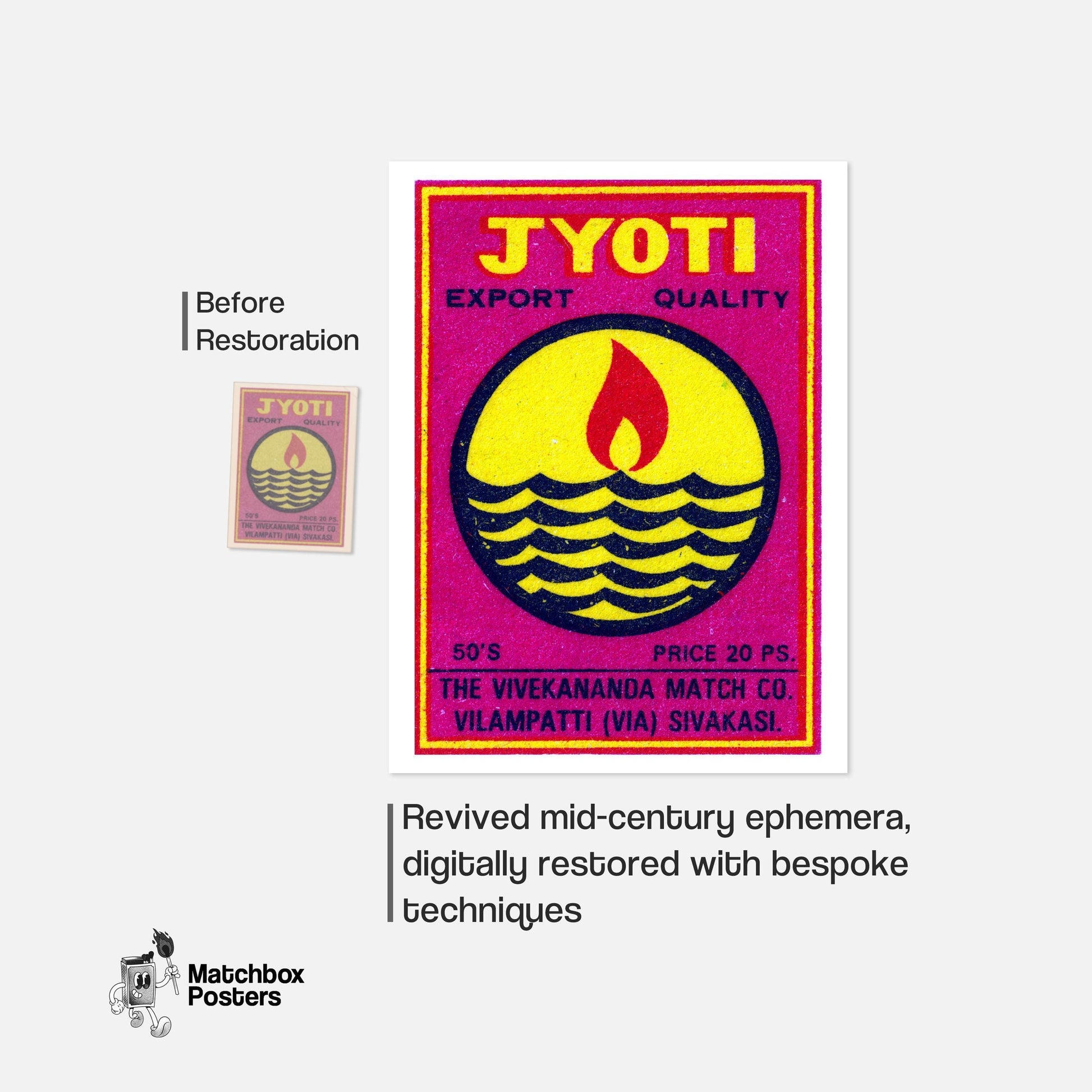 Red Flame - vintage matchbox label print - framed wall art preview