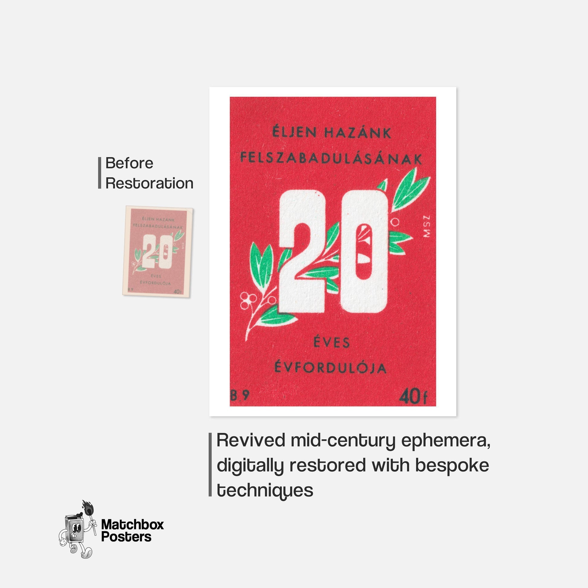 Hungarian Liberation Anniversary - vintage matchbox label print - framed wall art preview