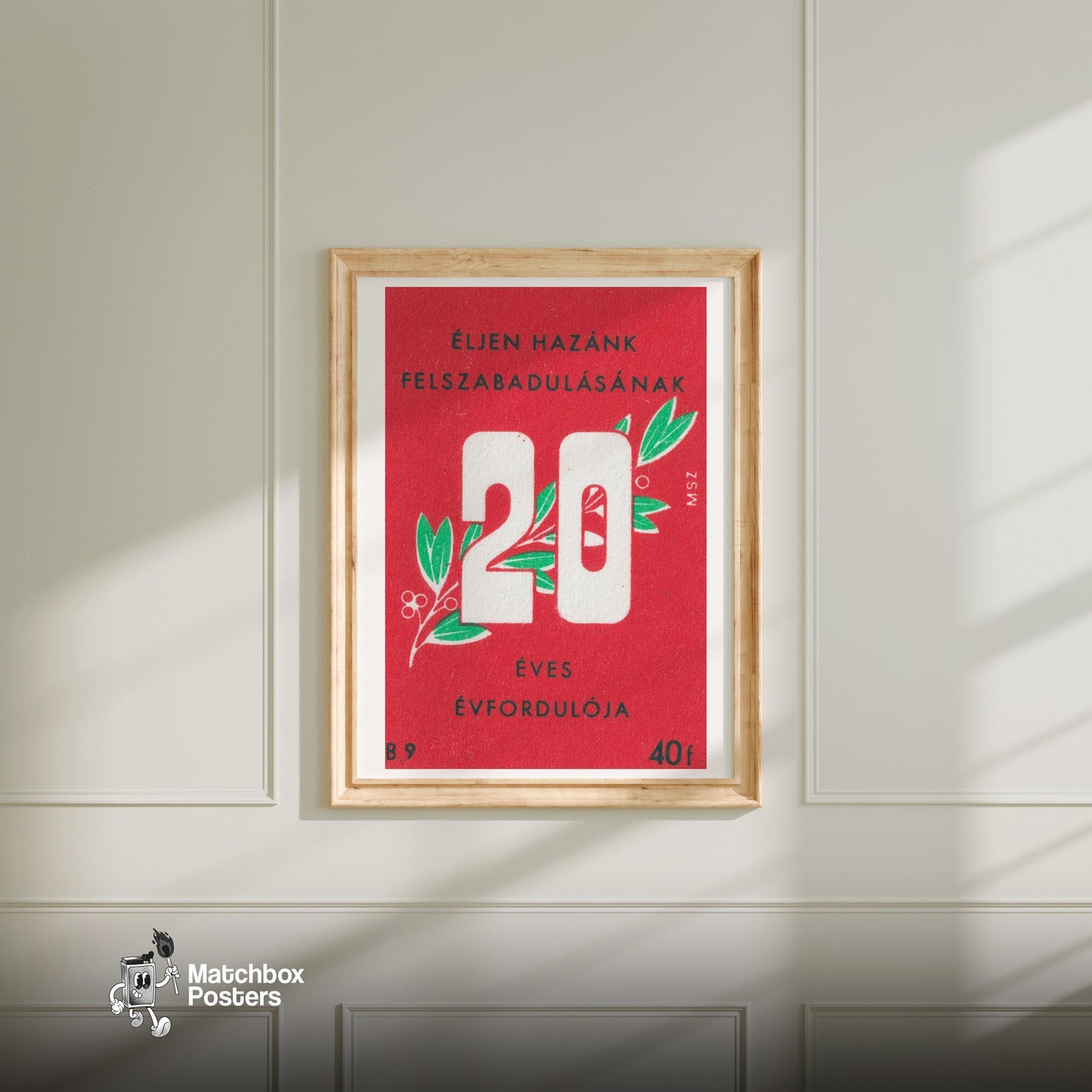 Hungarian Liberation Anniversary - vintage matchbox label print - bedroom mockup