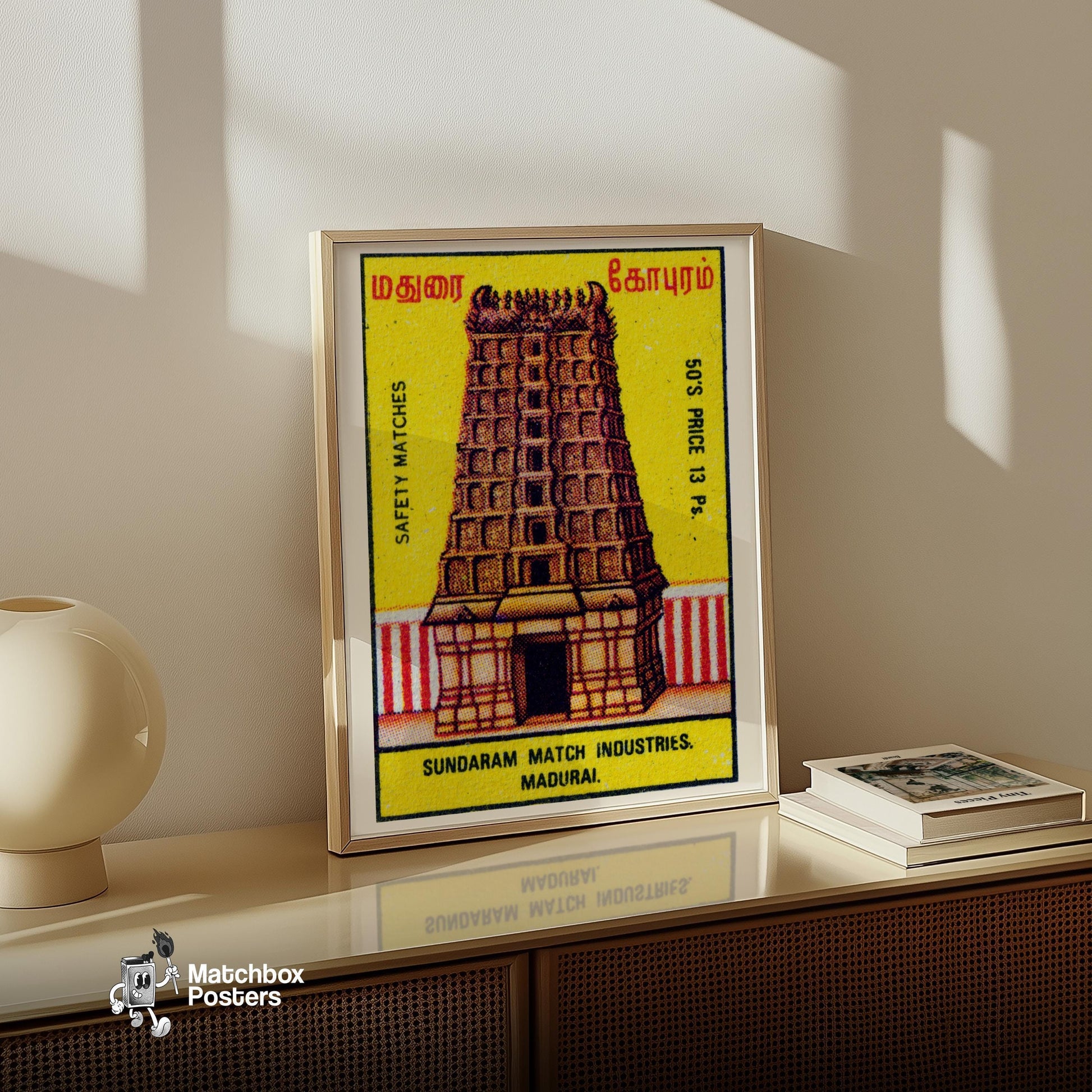 Indian Temple - vintage matchbox label print - size comparison