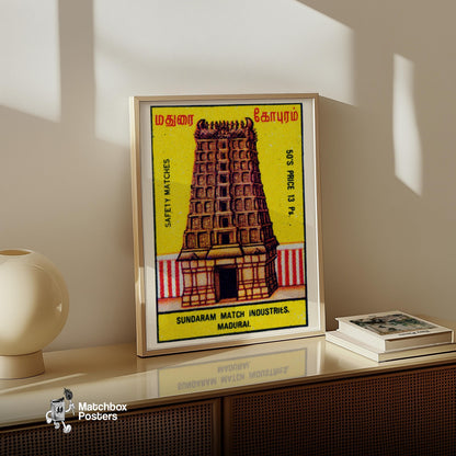 Indian Temple - vintage matchbox label print - size comparison