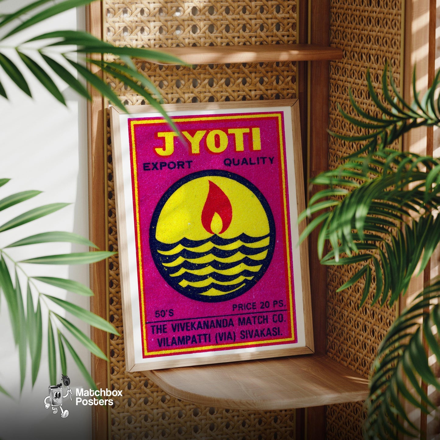 Red Flame - vintage matchbox label print - office wall