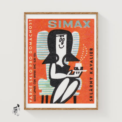 Woman Drinking Coffee - vintage matchbox label print