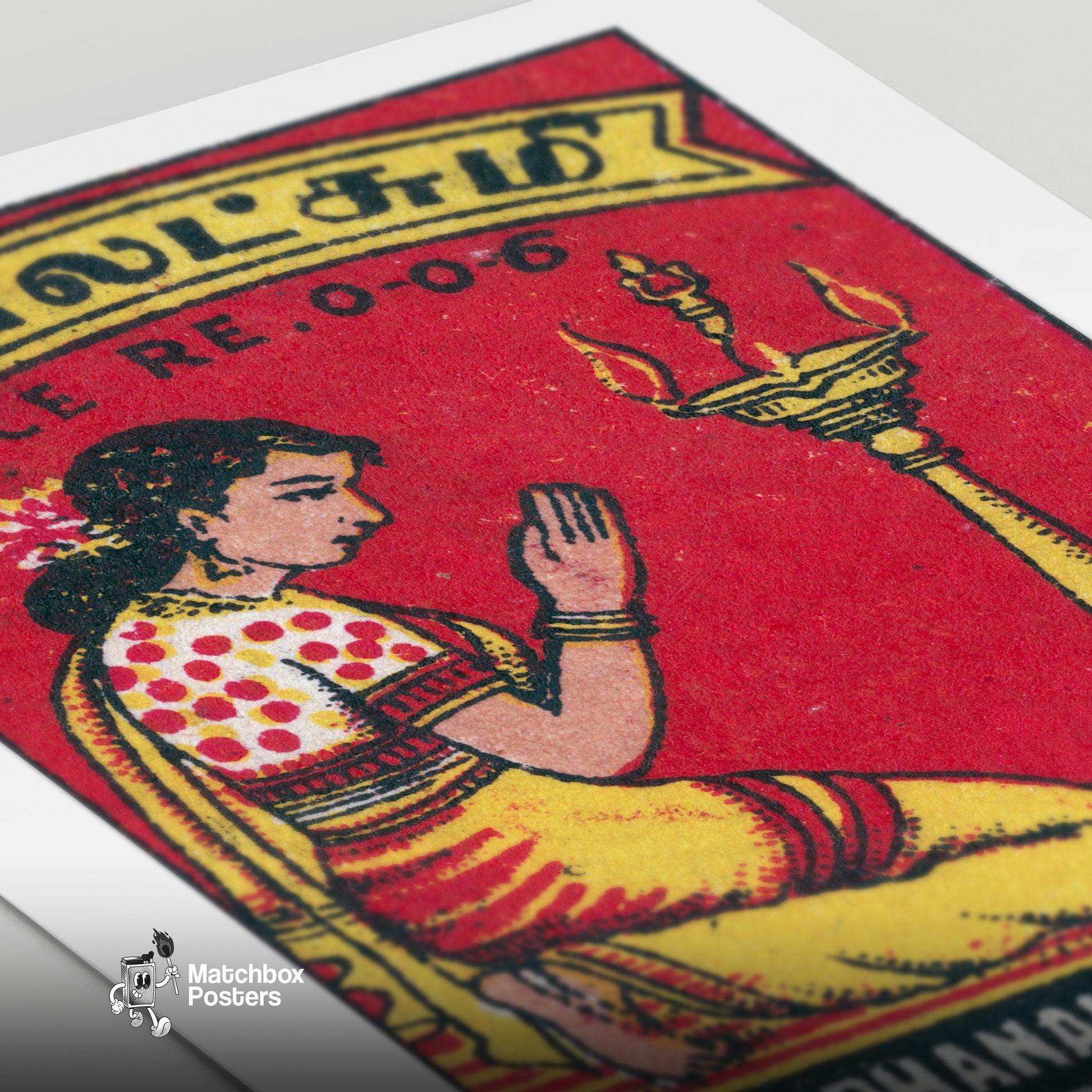 Woman India Mid-Century Matchbox Label - vintage matchbox label print - close-up detail