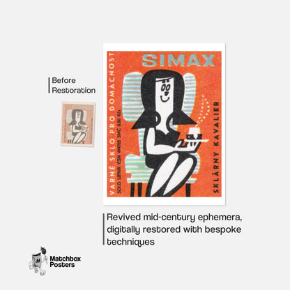 Woman Drinking Coffee - vintage matchbox label print - framed wall art preview