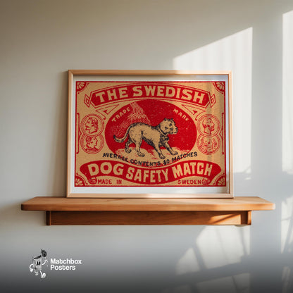 Black Dog - vintage matchbox label print - size comparison