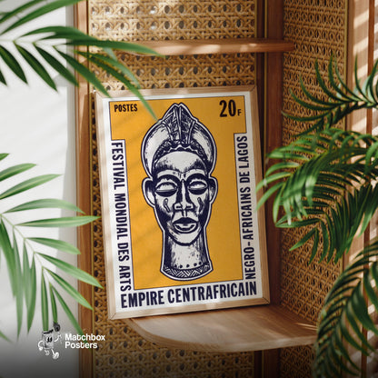 African Mask - vintage matchbox label print - office wall