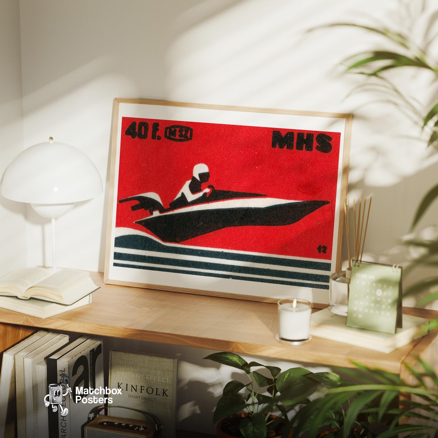 Speedboat - vintage matchbox label print - office wall