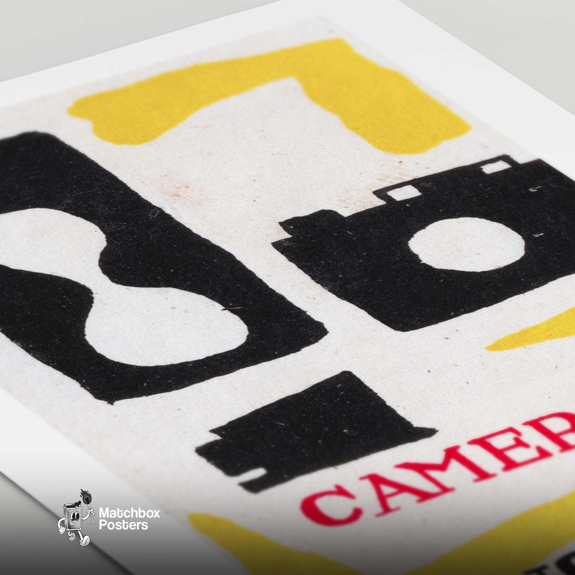 Camera and Film Roll - vintage matchbox label print - close-up detail