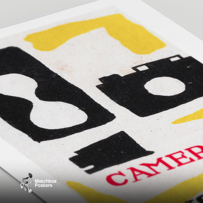 Camera and Film Roll - vintage matchbox label print - close-up detail