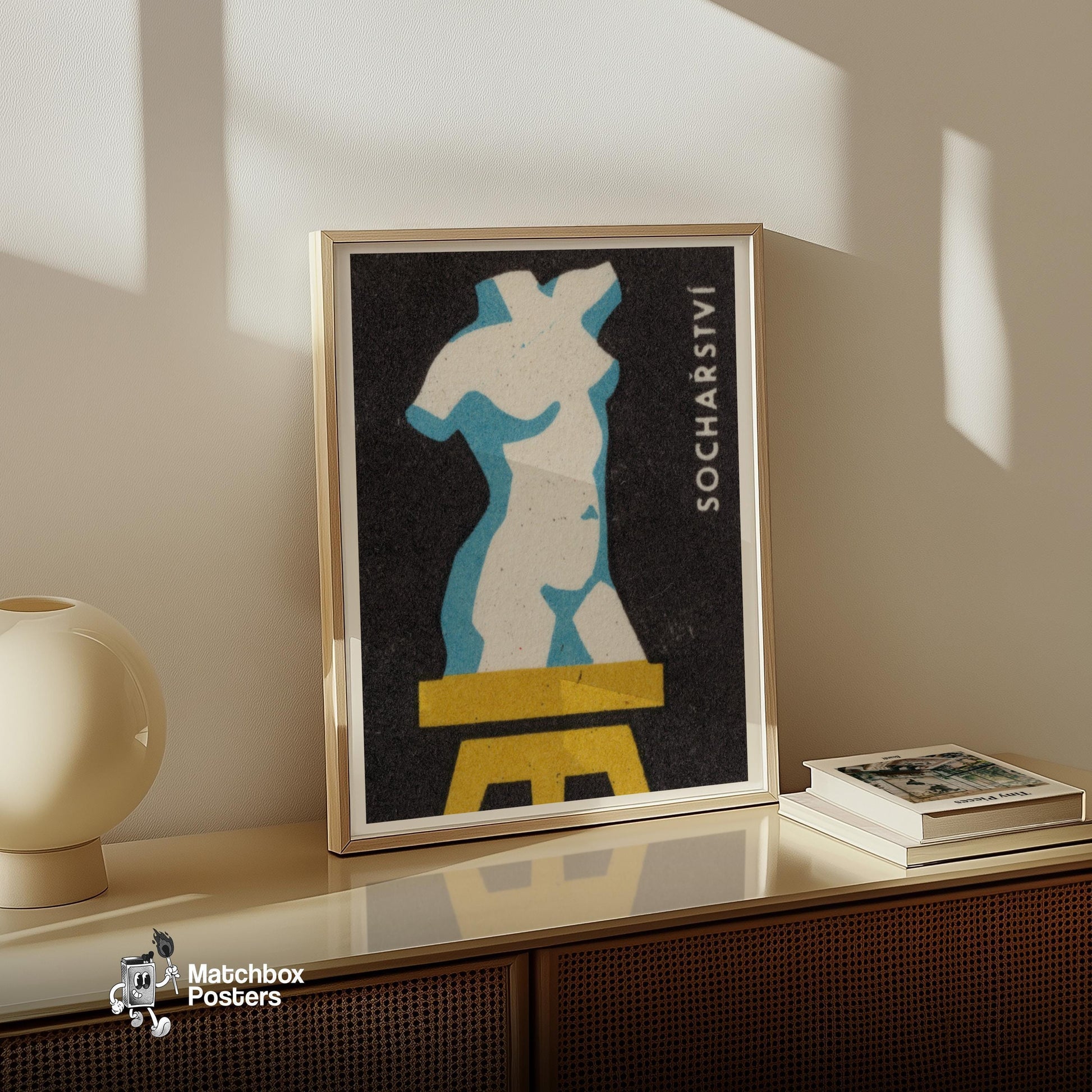 Sculpture Torso - vintage matchbox label print - size comparison