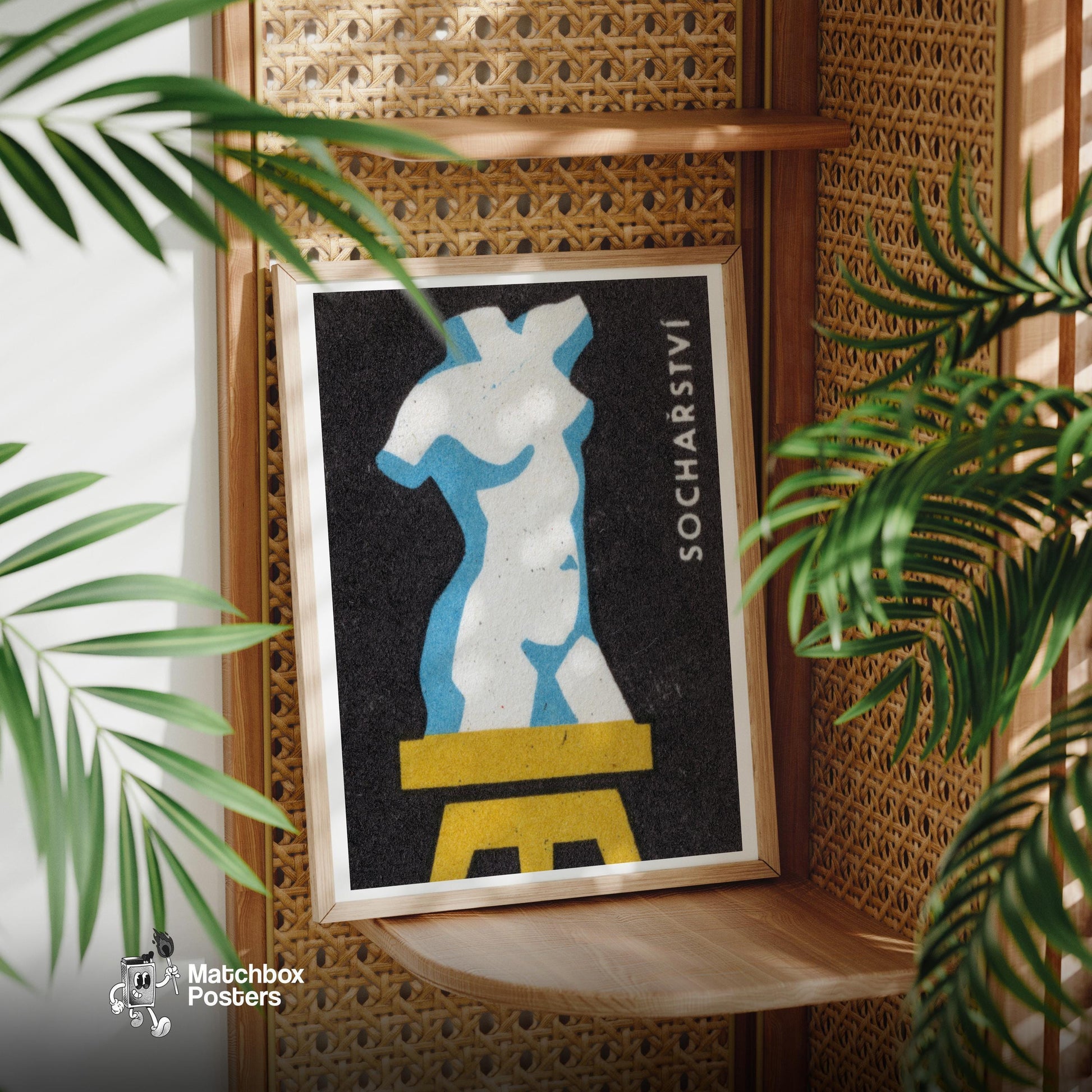 Sculpture Torso - vintage matchbox label print - office wall
