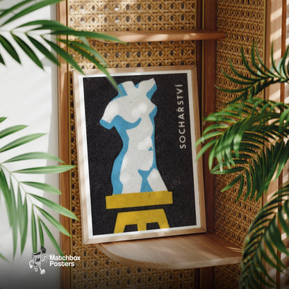 Sculpture Torso - vintage matchbox label print - office wall