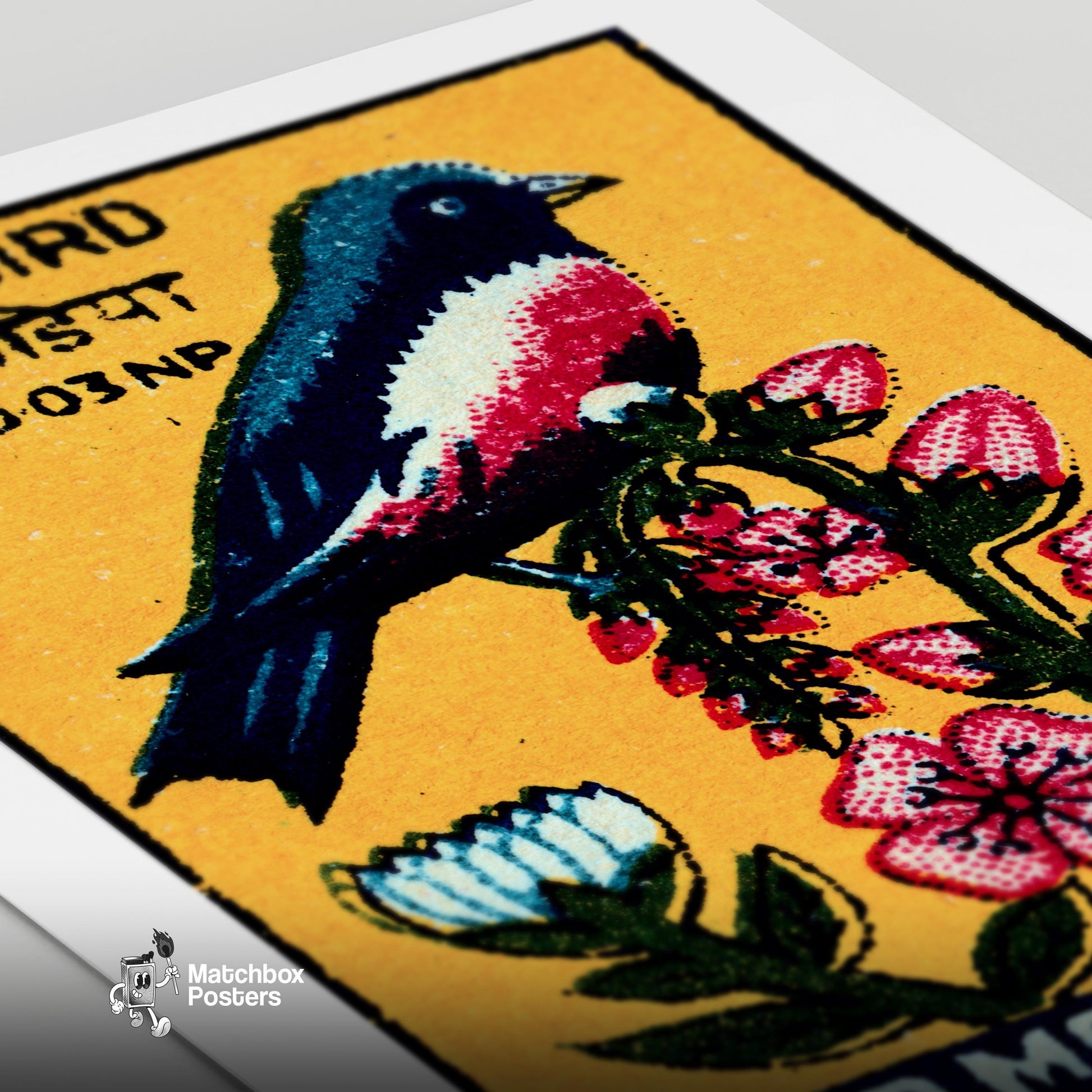 Blue Bird - vintage matchbox label print - close-up detail