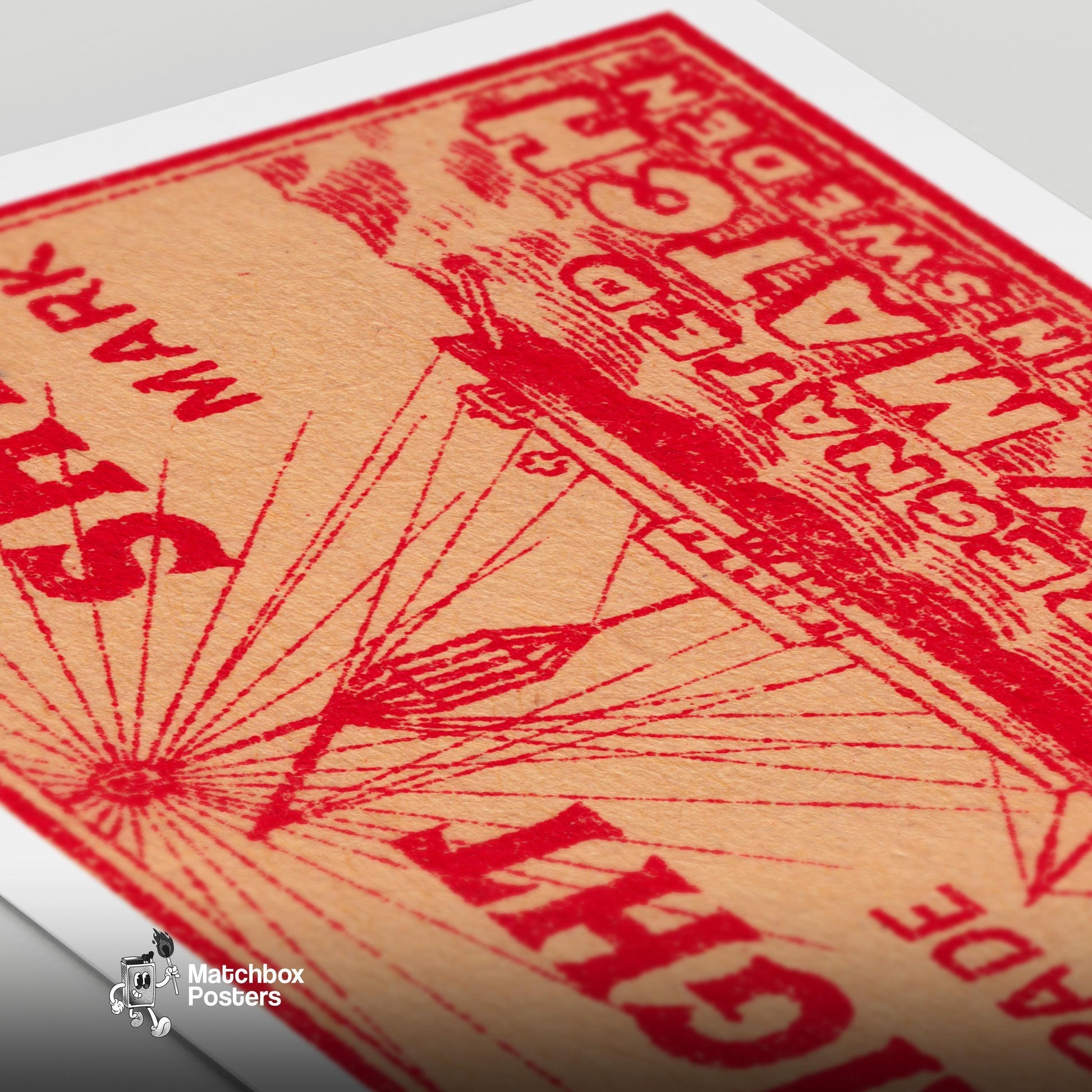 Red Light Ship - vintage matchbox label print - close-up detail