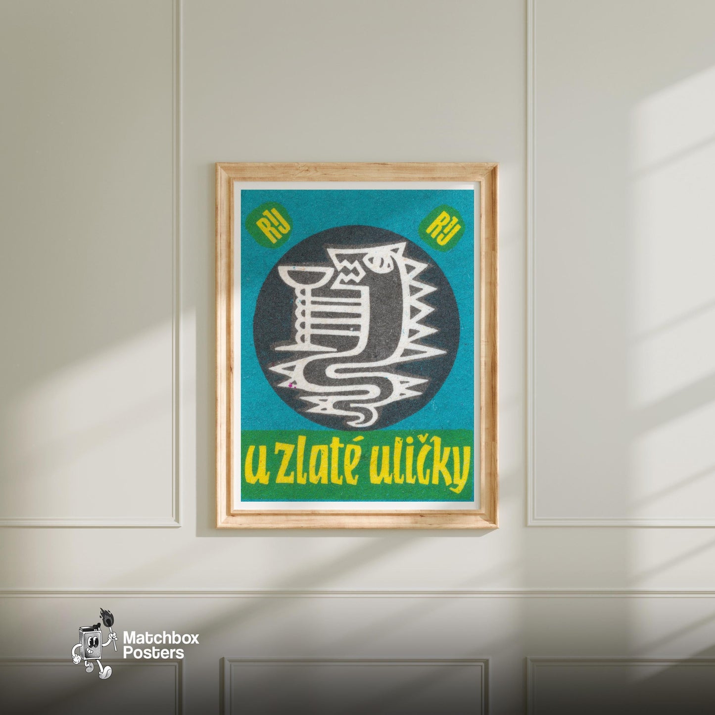 Dragon Goblet - vintage matchbox label print - bedroom mockup