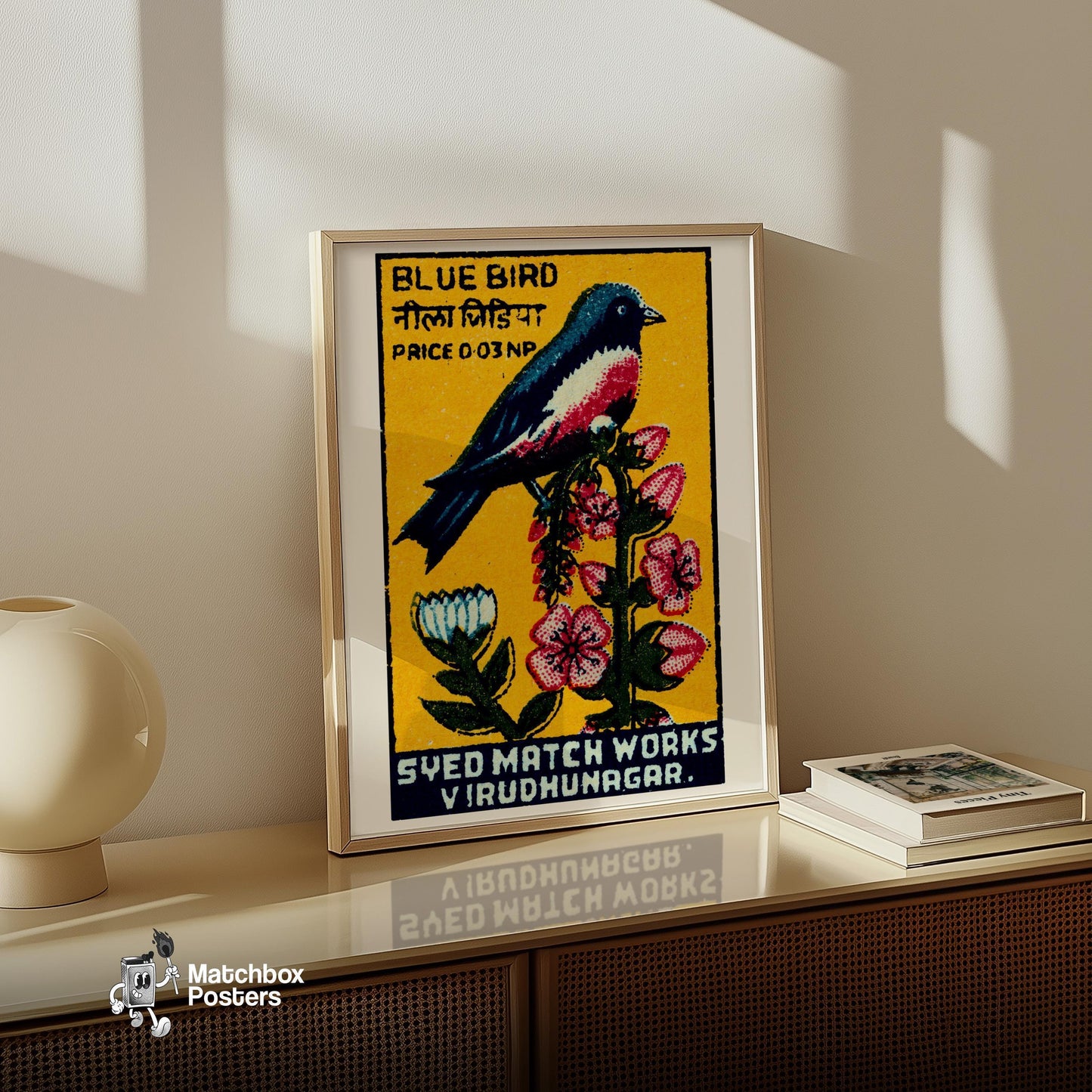 Blue Bird - vintage matchbox label print - size comparison