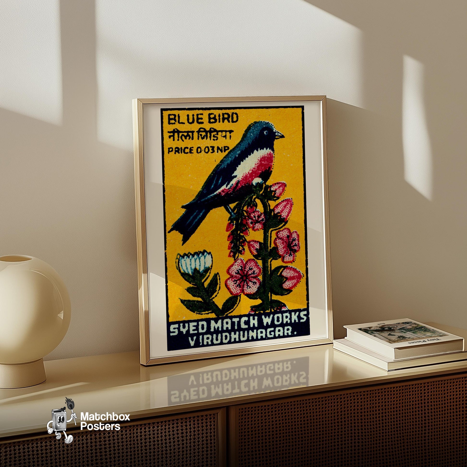 Blue Bird - vintage matchbox label print - size comparison