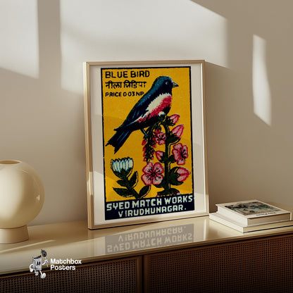 Blue Bird - vintage matchbox label print - size comparison