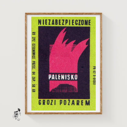 Red Flames - vintage matchbox label print