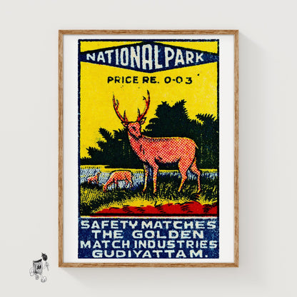 Red Deer - vintage matchbox label print