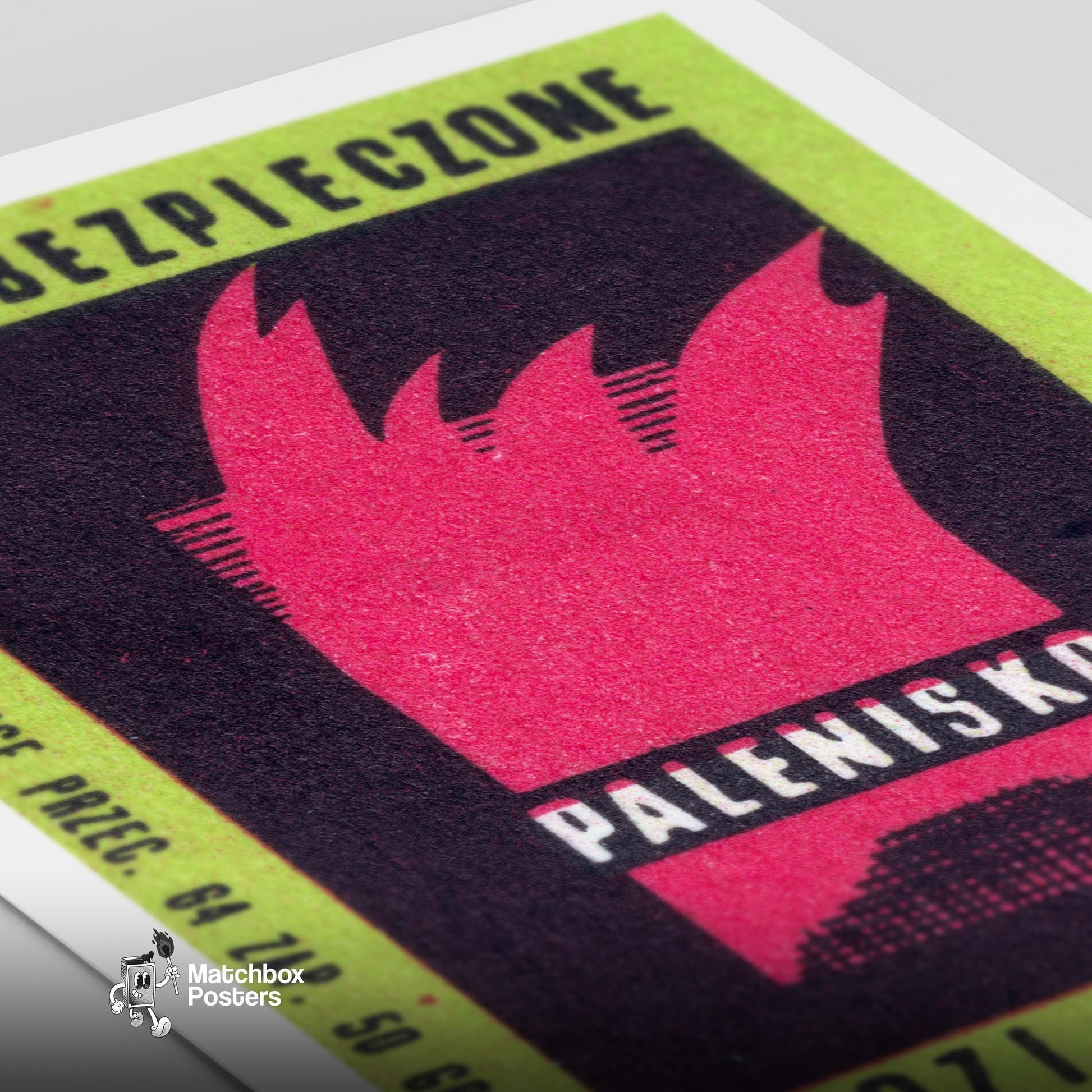 Red Flames - vintage matchbox label print - close-up detail