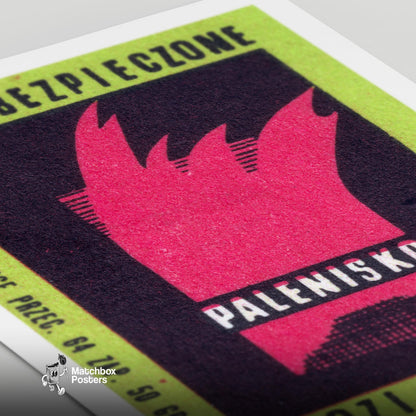 Red Flames - vintage matchbox label print - close-up detail