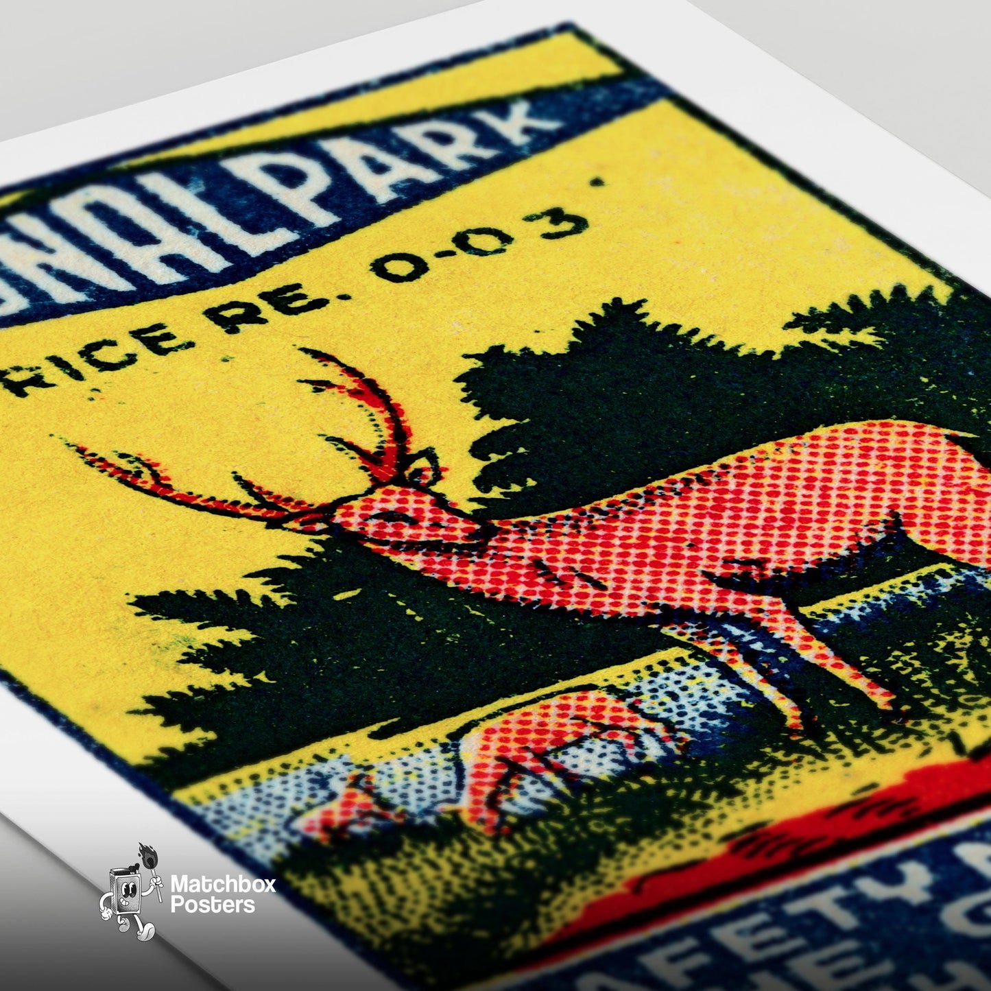 Red Deer - vintage matchbox label print - close-up detail
