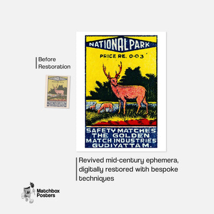 Red Deer - vintage matchbox label print - framed wall art preview