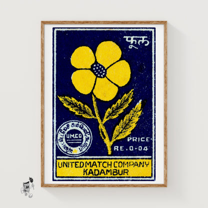 Yellow Flower - vintage matchbox label print