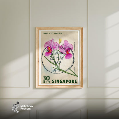 Vanda Miss Joaquim Orchid - vintage matchbox label print - bedroom mockup