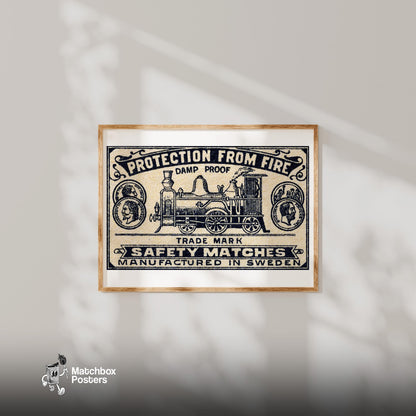Steam Train - vintage matchbox label print - bedroom mockup