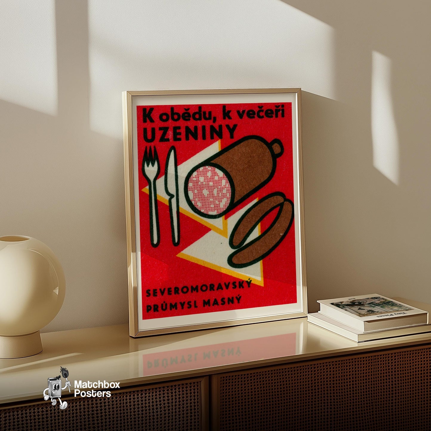 Sausage and Cured Meats - vintage matchbox label print - size comparison