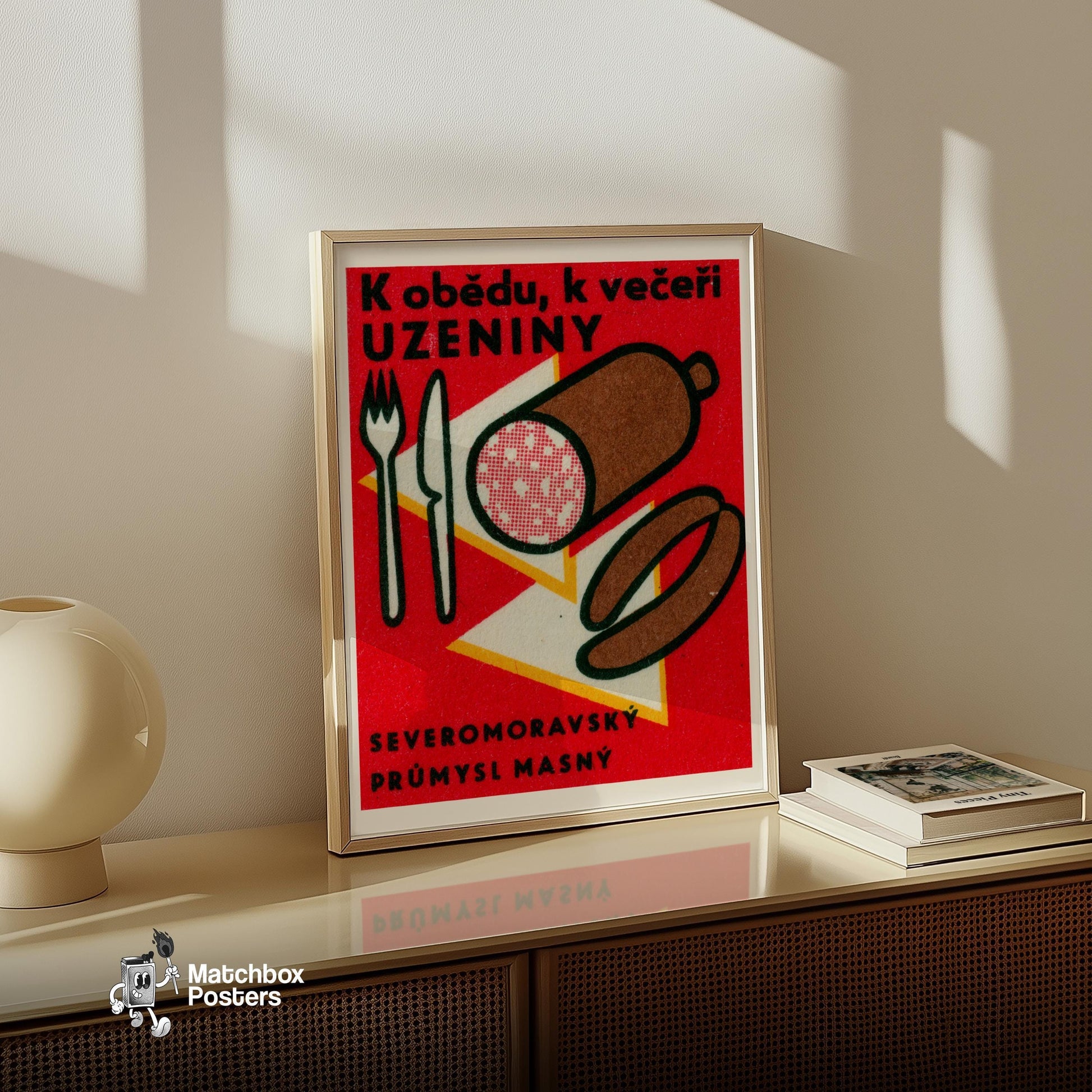 Sausage and Cured Meats - vintage matchbox label print - size comparison