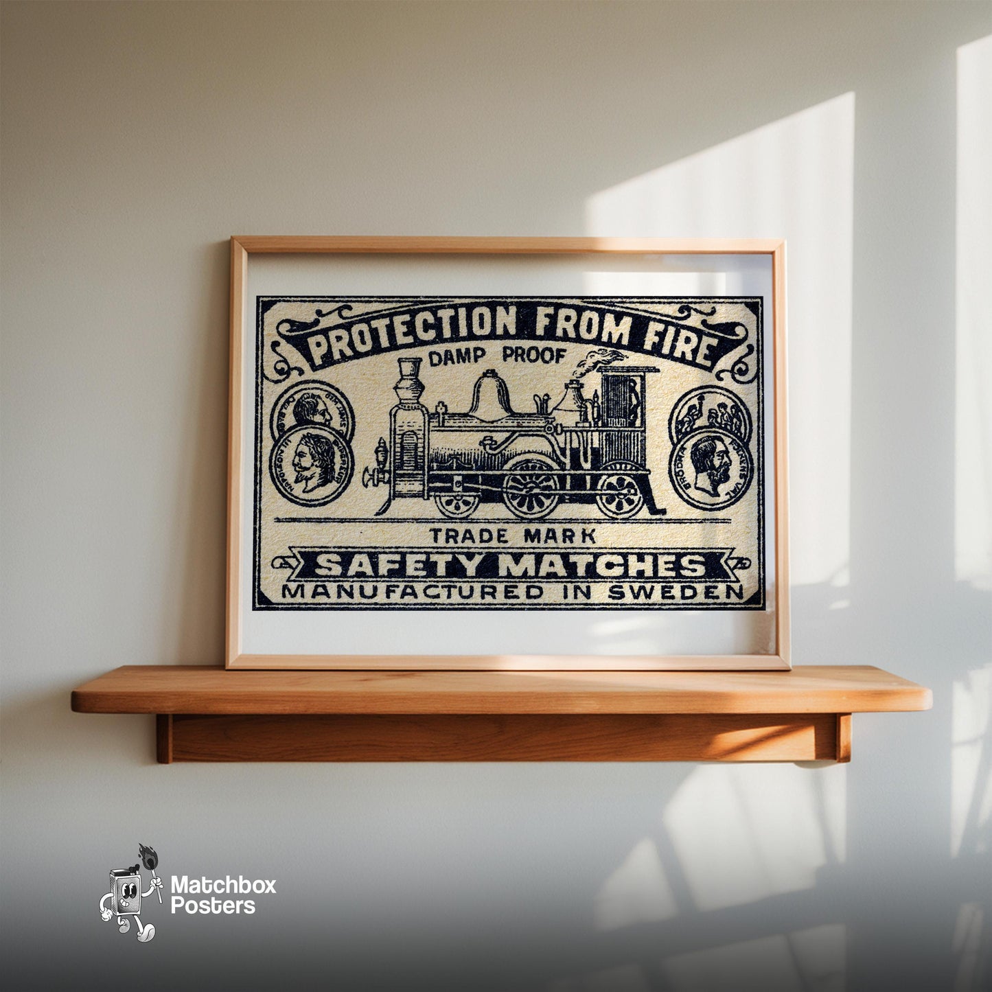 Steam Train - vintage matchbox label print - size comparison