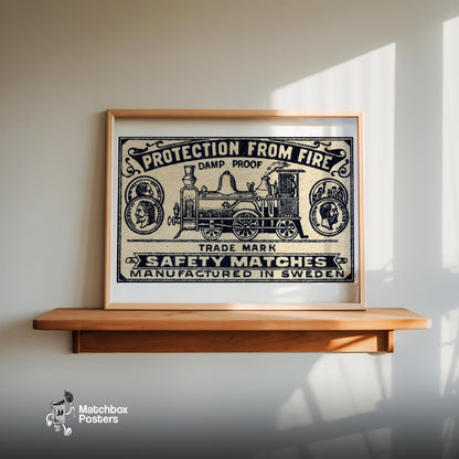 Steam Train - vintage matchbox label print - size comparison