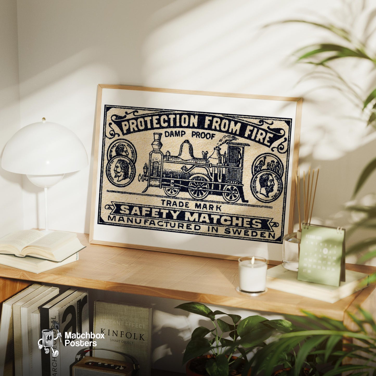 Steam Train - vintage matchbox label print - office wall