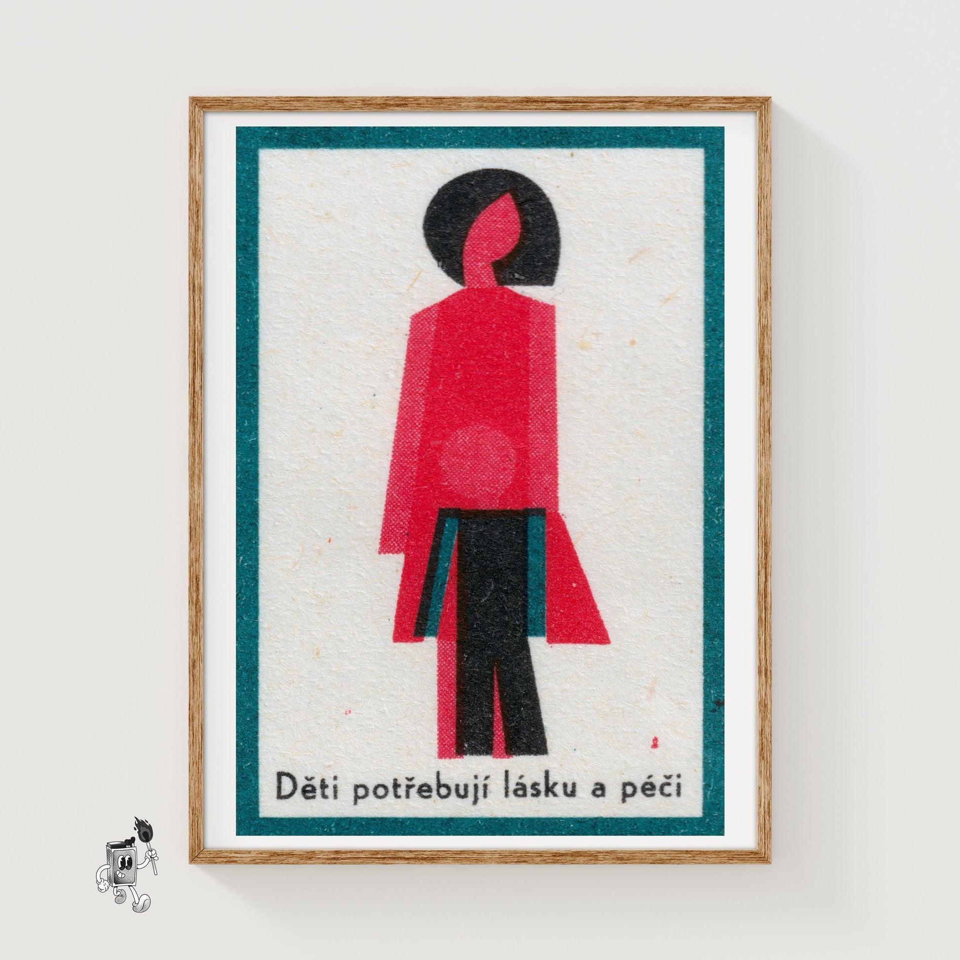 Stylized Abstract Figures Of A Parent - vintage matchbox label print