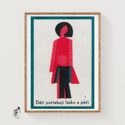 Stylized Abstract Figures Of A Parent - vintage matchbox label print