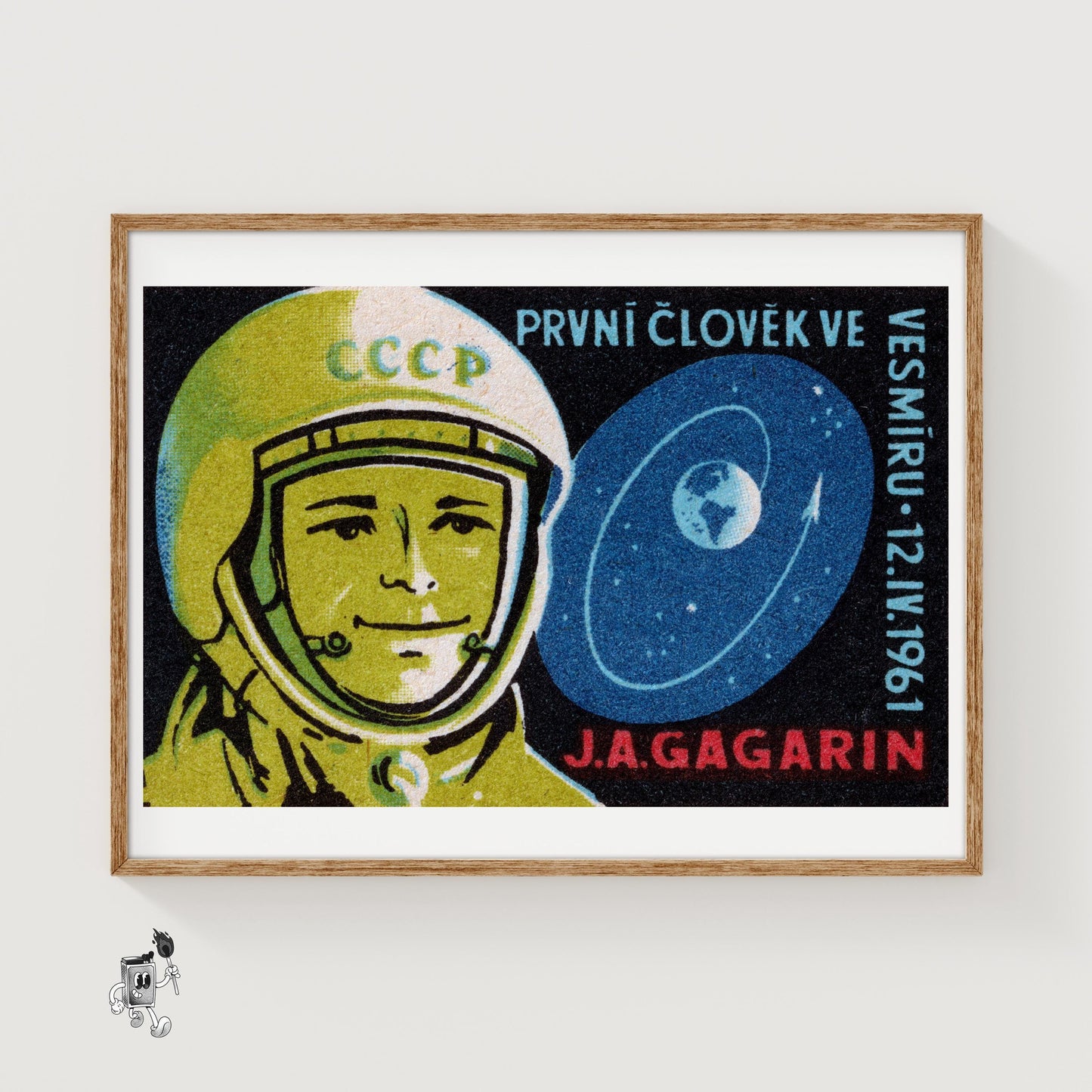 Yuri Gagarin - vintage matchbox label print