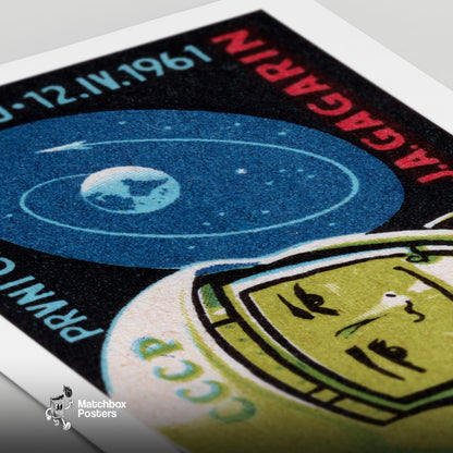 Yuri Gagarin - vintage matchbox label print - close-up detail